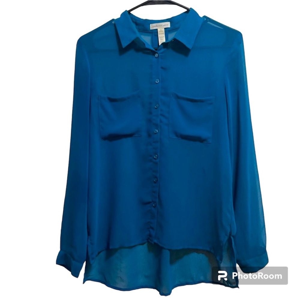 Ambiance Appareal Turquiose Button Down longsleeve Shirt 100%Polyester Sz Small